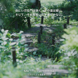 MATITHYAHU(マタイによる福音書)7章14節：命にいたる門は狭く、その道は細い。そして、それを見いだす者が少ない。